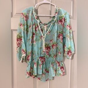 Abercrombie & Fitch Floral Peasant Blouse - Blue and Pink
